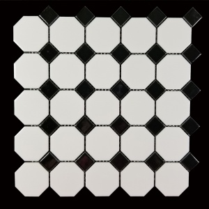 2" x 2" White Octagon with Black Square Mosaic