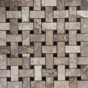 1" x 2" Basketweave w/Black Marble Mosaic