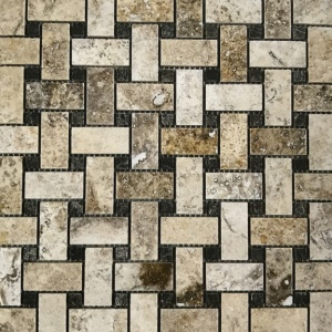 1" x 2" Honed Basket Weave w/Black Marble Mosaic